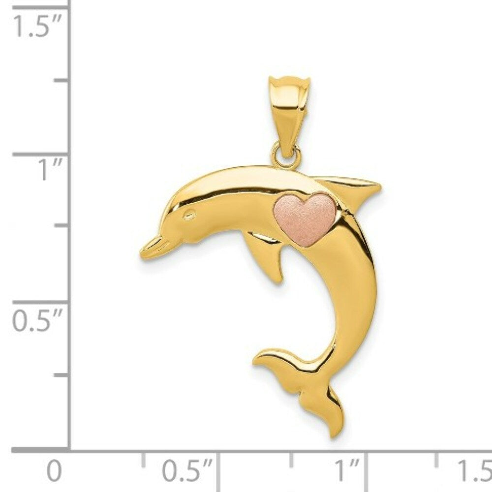 14K Yellow Gold Two Tone Dolphin w/Heart Pendant