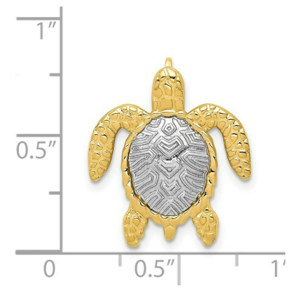14K Two-tone Gold White & Yellow Gold Turtle Pendant Slide