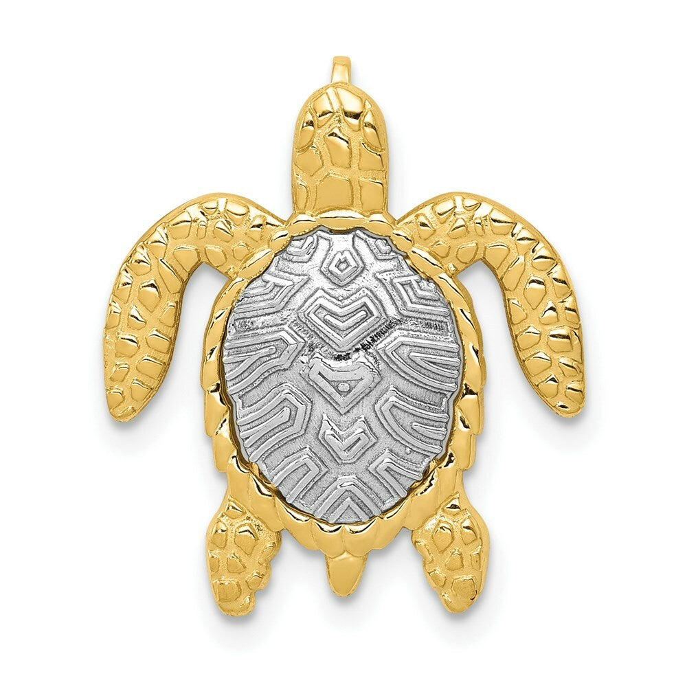 14K Two-tone Gold White & Yellow Gold Turtle Pendant Slide