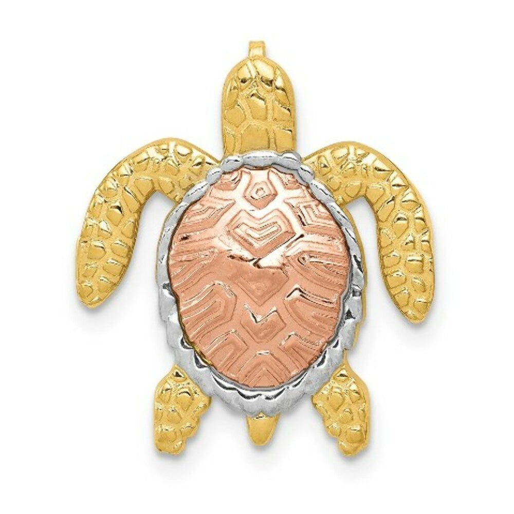 14K Two-tone Gold & White Rhodium Turtle Pendant Slide