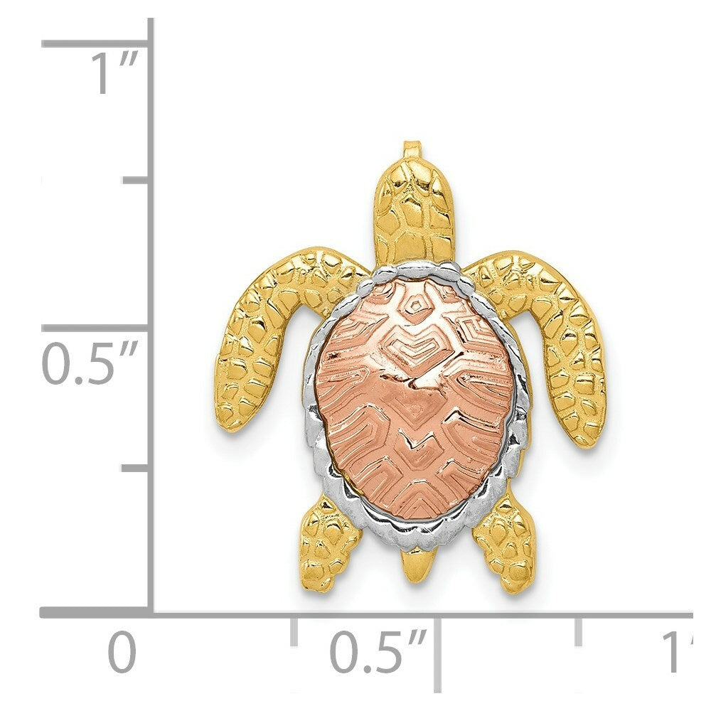 14K Two-tone Gold & White Rhodium Turtle Pendant Slide
