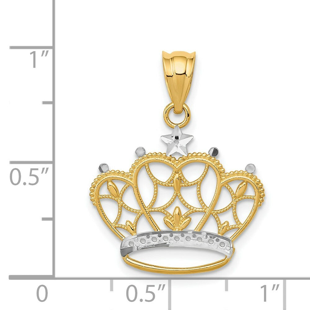 14K Yellow Gold & Rhodium Crown Pendant