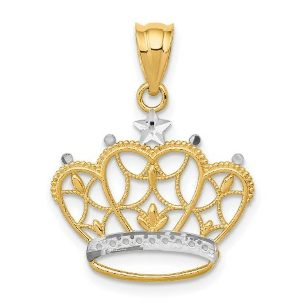 14K Yellow Gold & Rhodium Crown Pendant