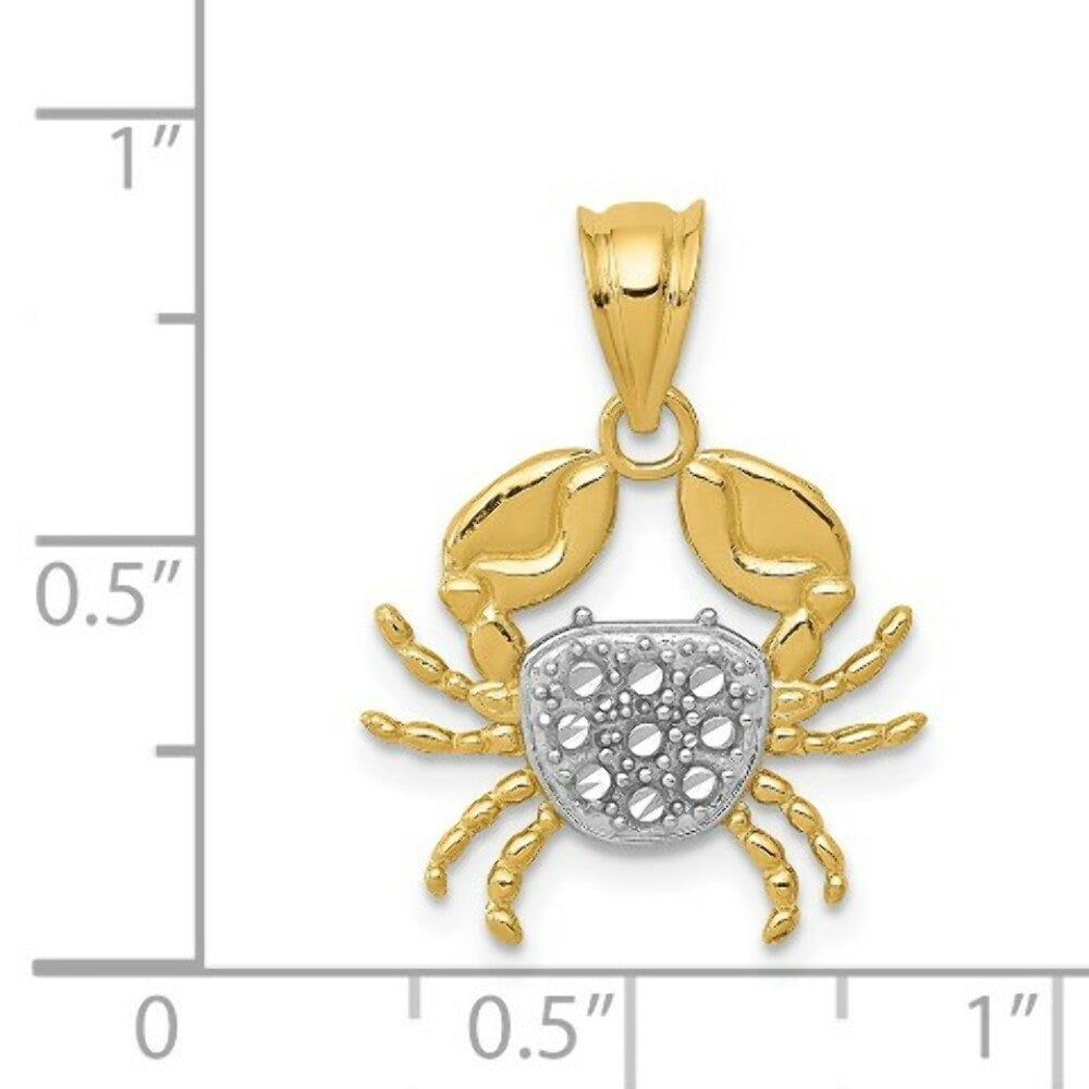 14K Yellow Gold & Rhodium Diamond-cut Crab Pendant