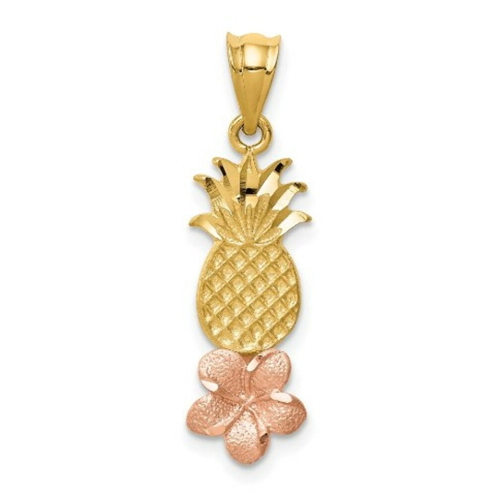 14K Yellow Gold Yellow & Rose Gold Pineapple w/ Plumeria Pendant