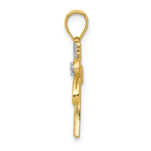 14K Yellow Gold & Rhodium Palm Tree Pendant