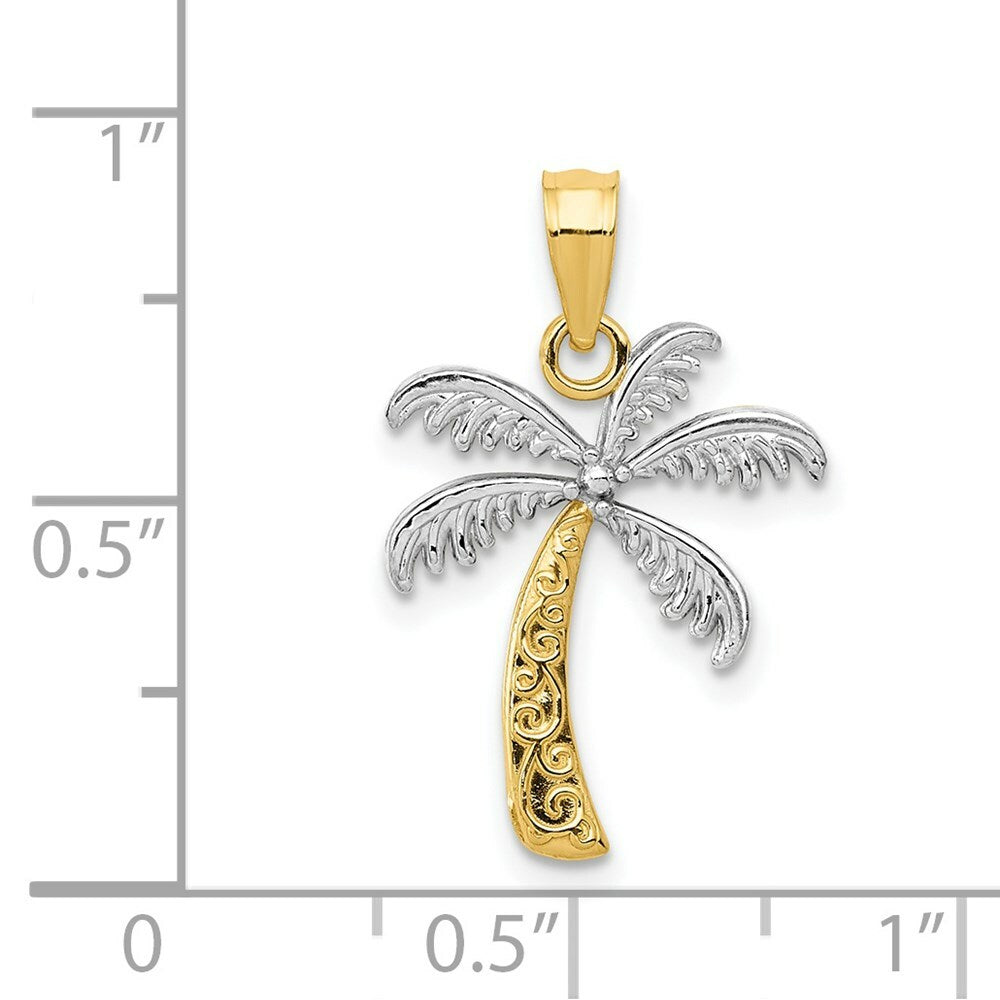 14K Yellow Gold & Rhodium Palm Tree Pendant