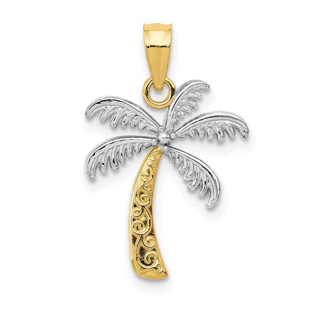 14K Yellow Gold & Rhodium Palm Tree Pendant