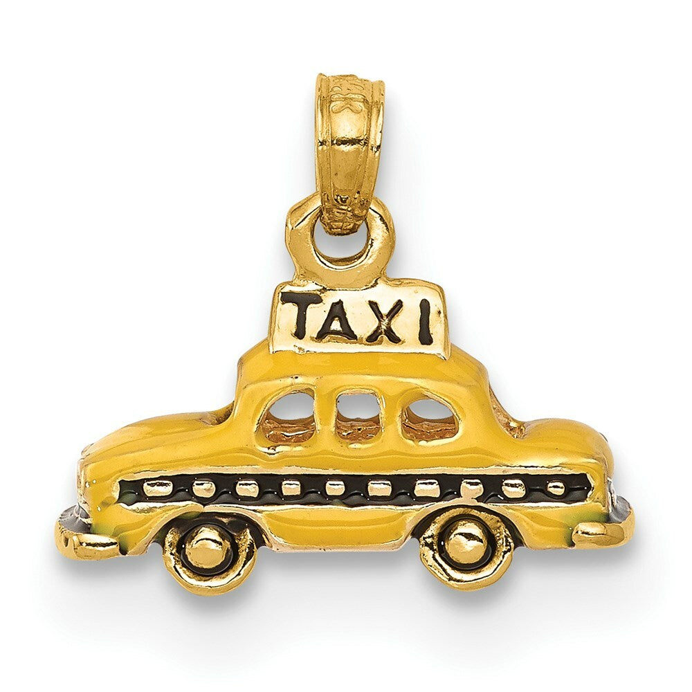 14K Yellow Gold 3D Enameled TAXI Pendant
