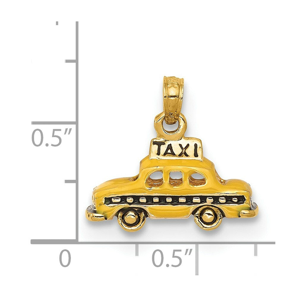 14K Yellow Gold 3D Enameled TAXI Pendant