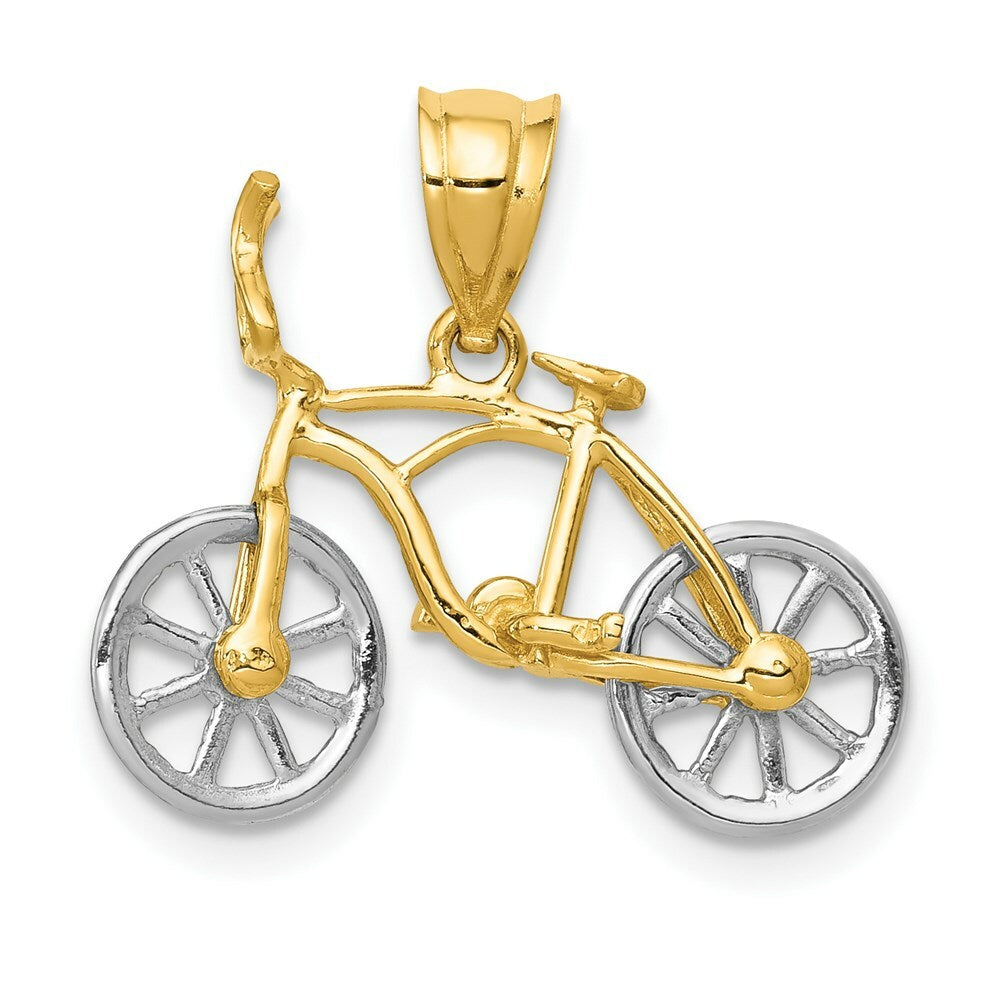 14K Yellow Gold Yellow & White Gold Moveable Bicycle Pendant