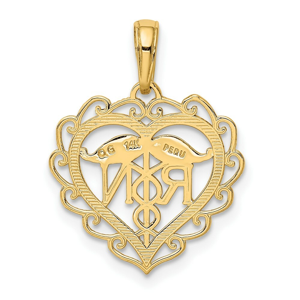 14K Yellow Gold Registered Nurse Heart Pendant