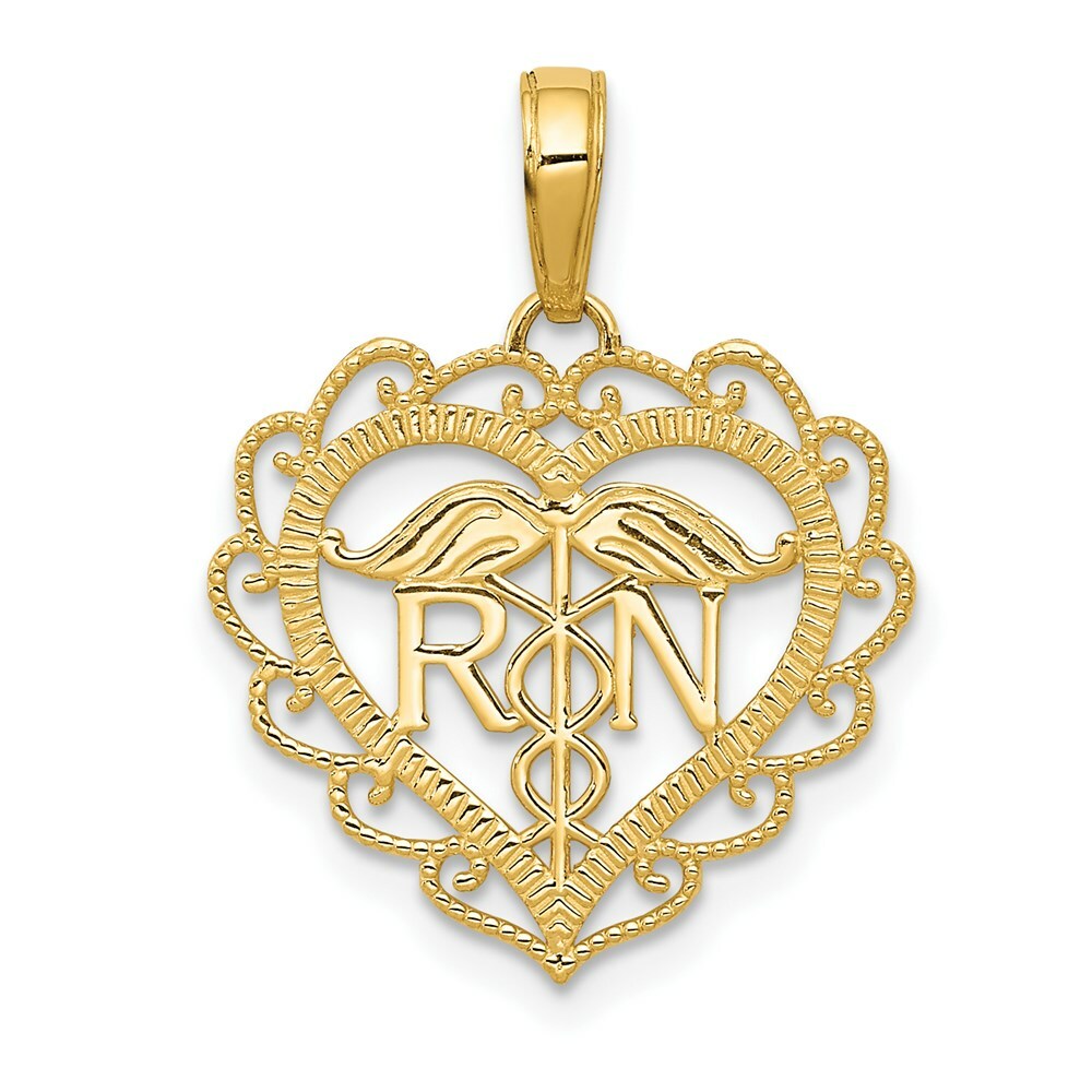 14K Yellow Gold Registered Nurse Heart Pendant