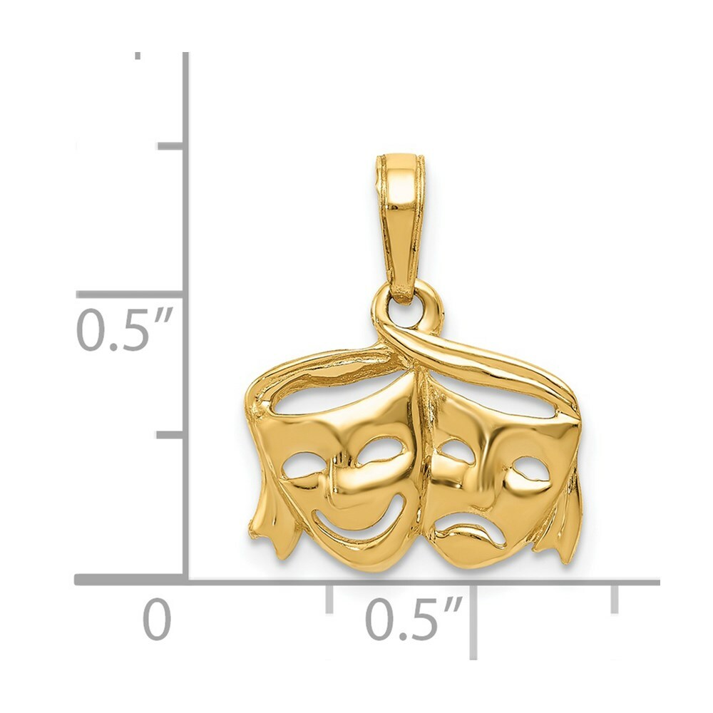 14K Yellow Gold Satin Polished Open-Backed Comedy/Tragedy Pendant
