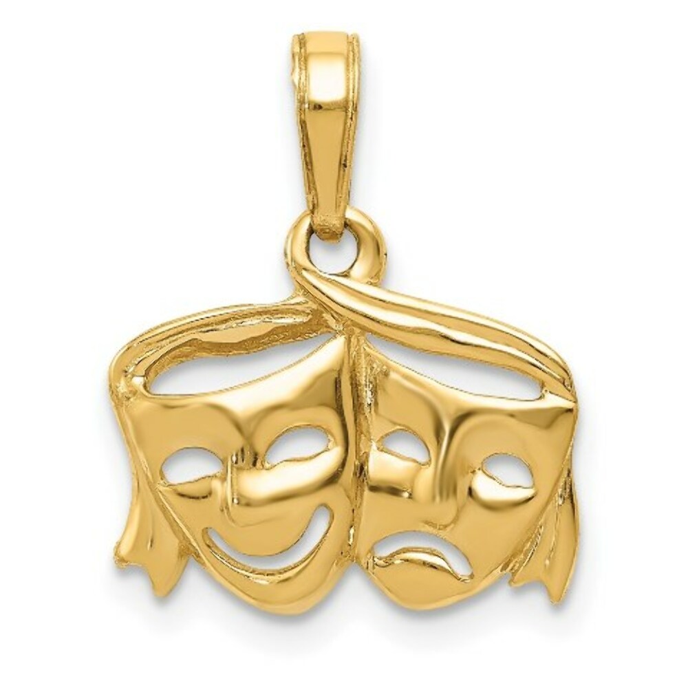 14K Yellow Gold Satin Polished Open-Backed Comedy/Tragedy Pendant