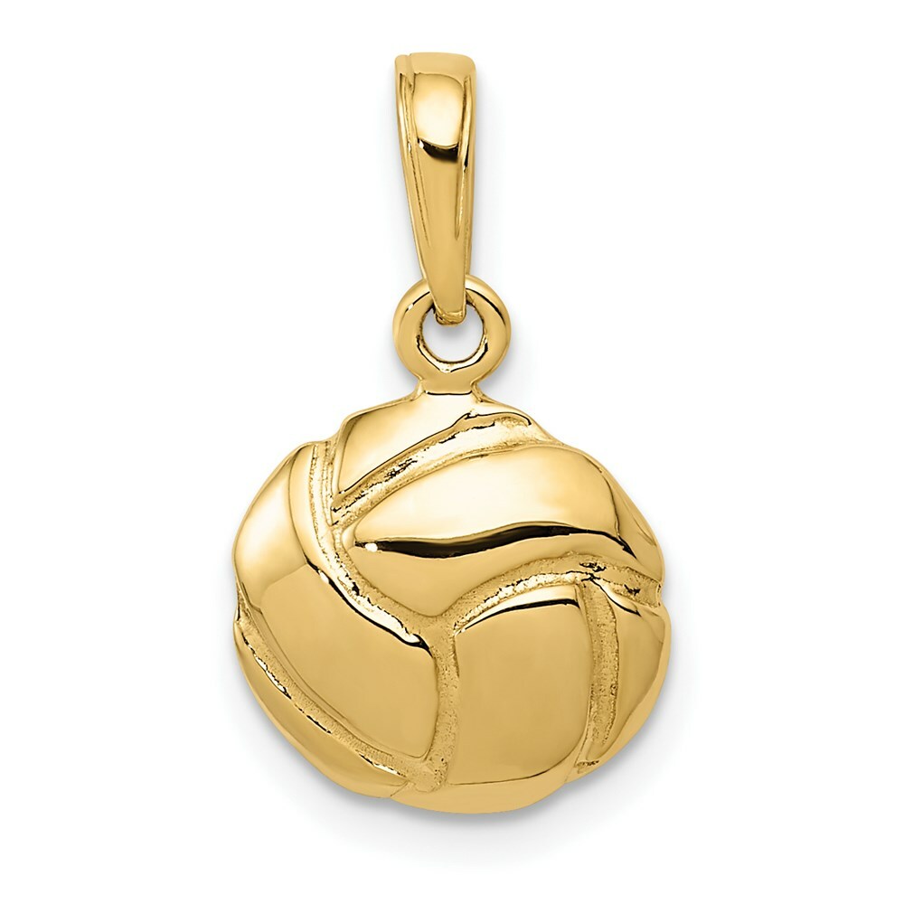 14K Yellow Gold Solid Satin & Diamond -Cut Volleyball Charm