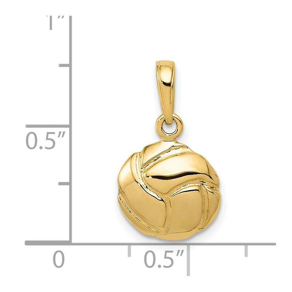 14K Yellow Gold Solid Satin & Diamond -Cut Volleyball Charm