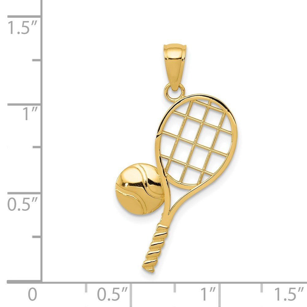 14K Yellow Gold Diamond-Cut Tennis Racquet Charm