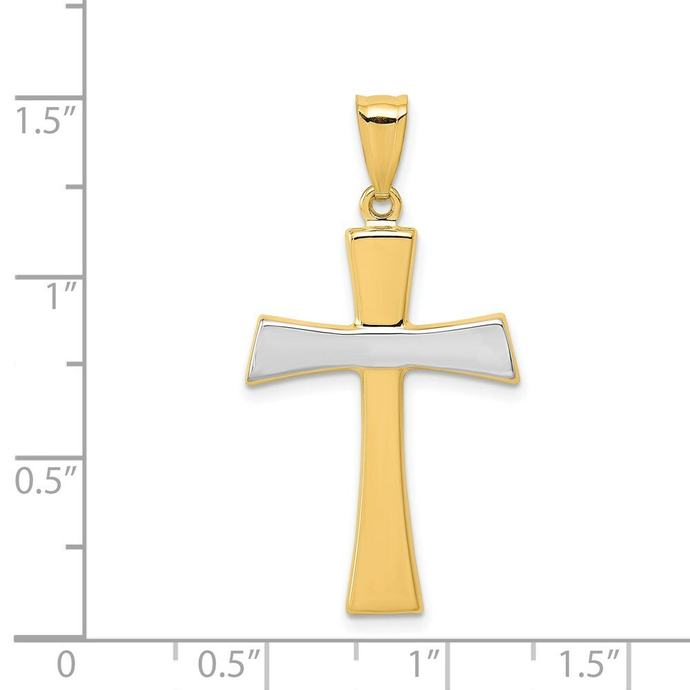 14K Yellow Gold & Rhodium Polished Cross Pendant