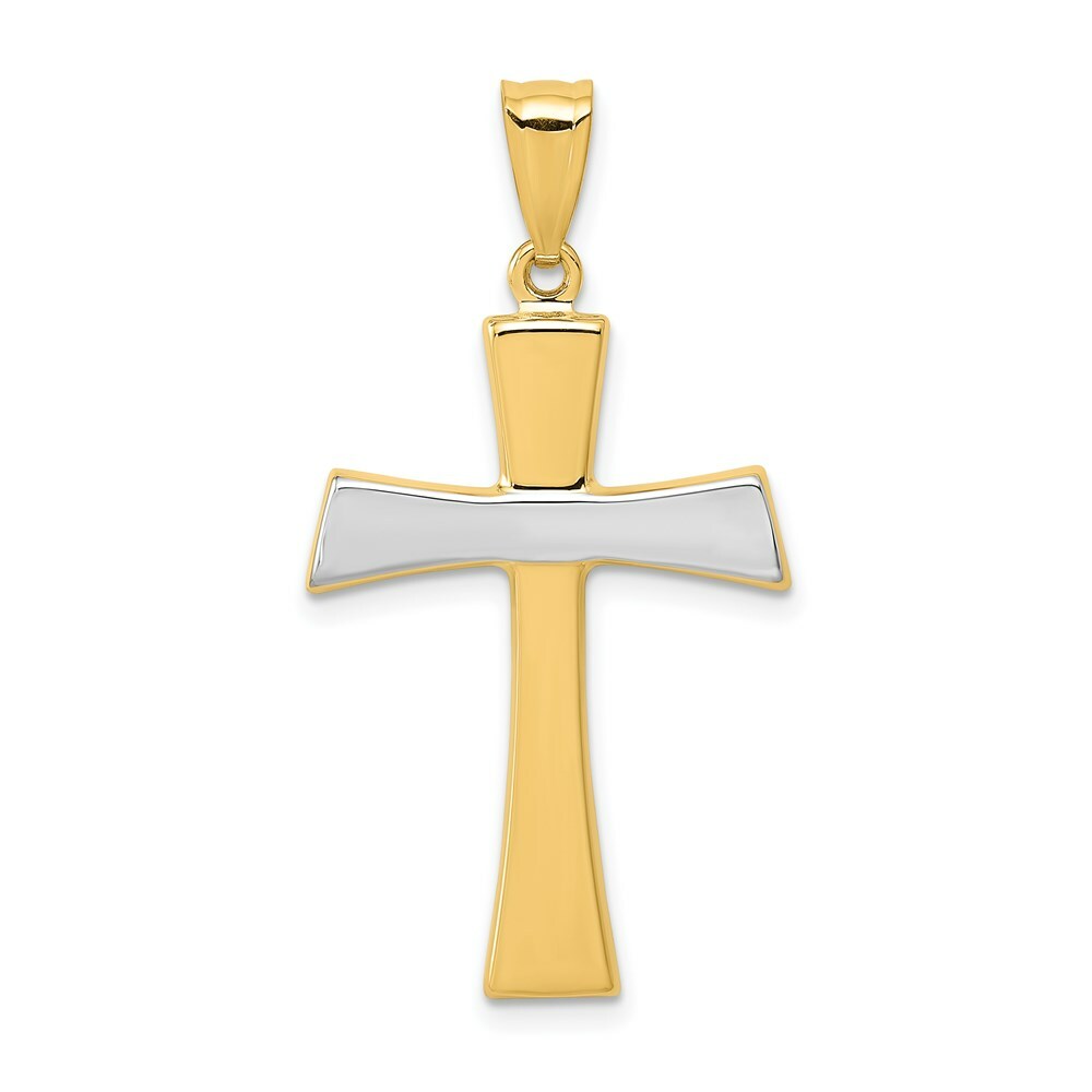 14K Yellow Gold & Rhodium Polished Cross Pendant