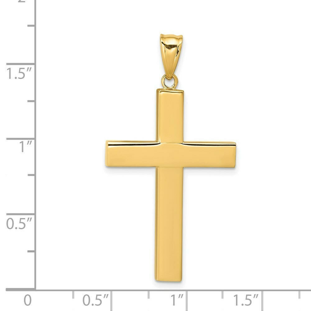 14K Yellow Gold Hollow Cross Pendant 33mm length
