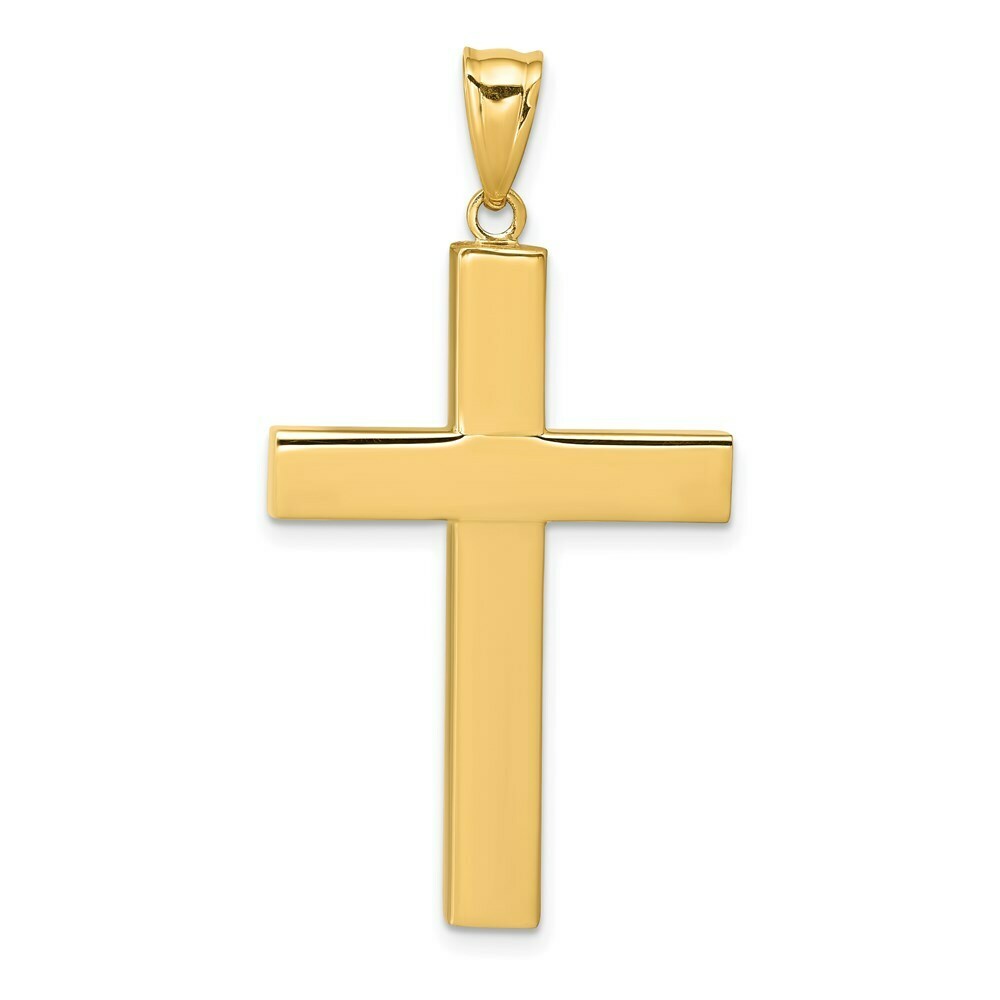 14K Yellow Gold Hollow Cross Pendant 33mm length