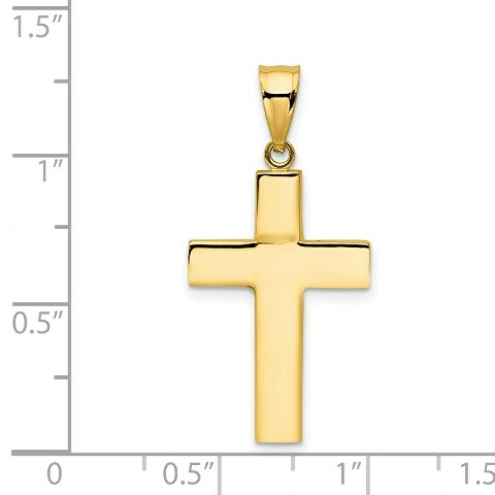 14K Yellow Gold Hollow Cross Pendant 26mm length