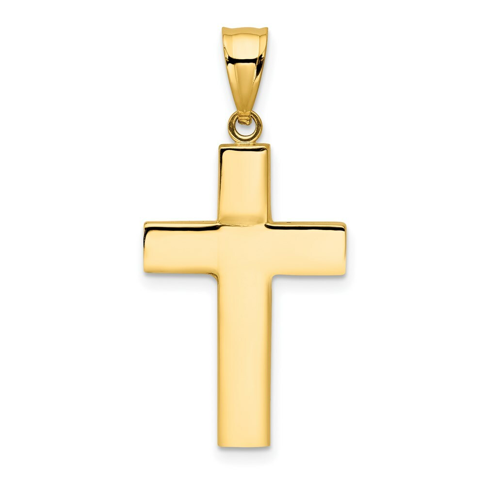 14K Yellow Gold Hollow Cross Pendant 26mm length