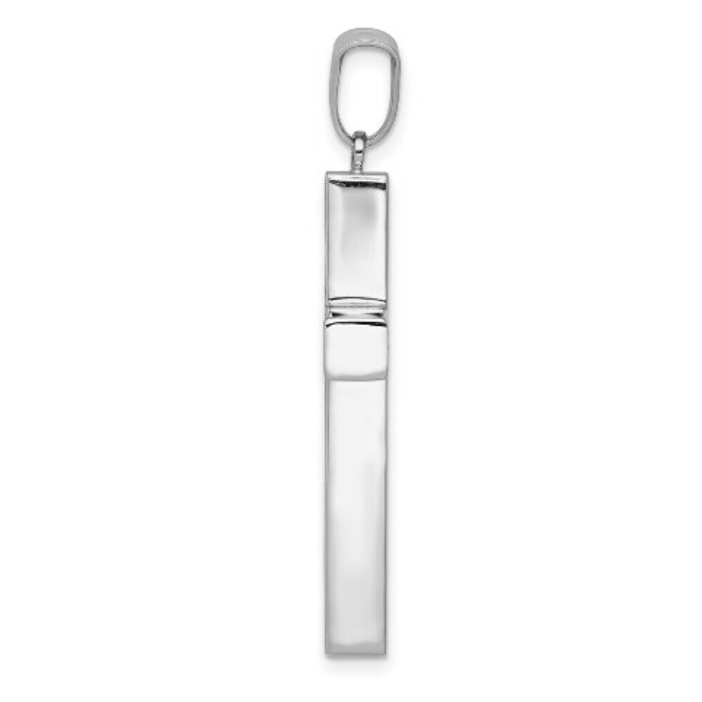 14K White Gold Polished Hollow Cross Pendant 33mm length