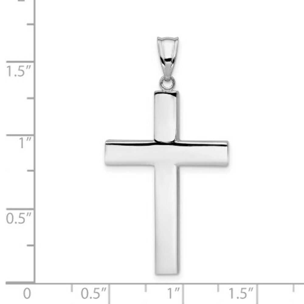 14K White Gold Polished Hollow Cross Pendant 33mm length
