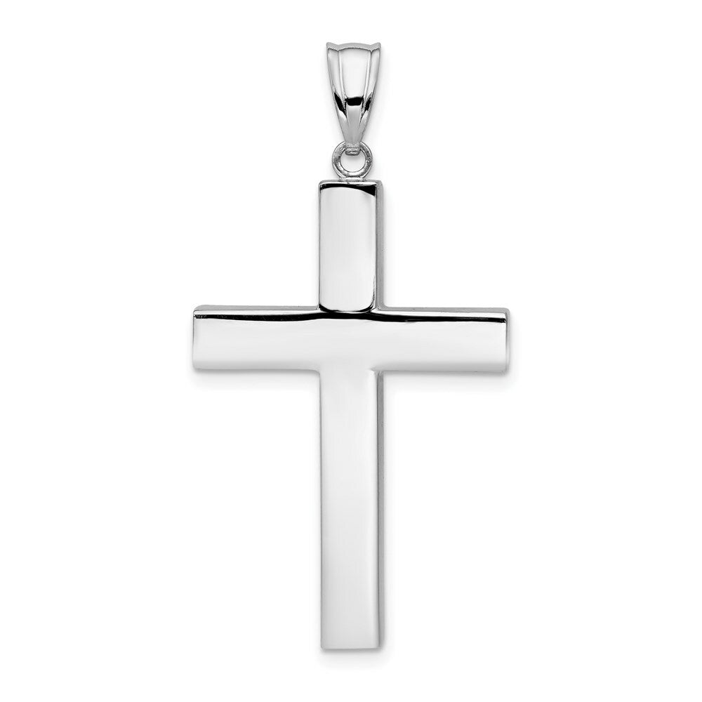 14K White Gold Polished Hollow Cross Pendant 33mm length