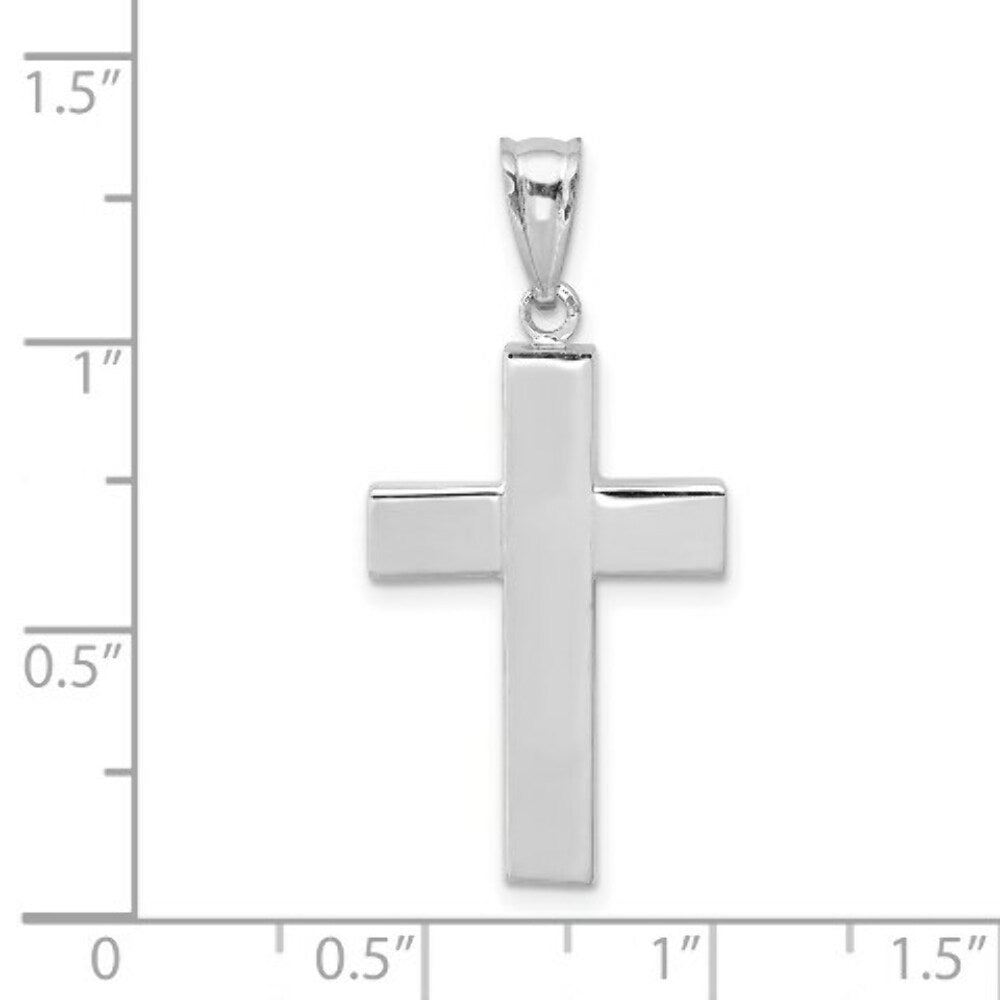 14K White Gold Polished Hollow Cross Pendant 25mm length