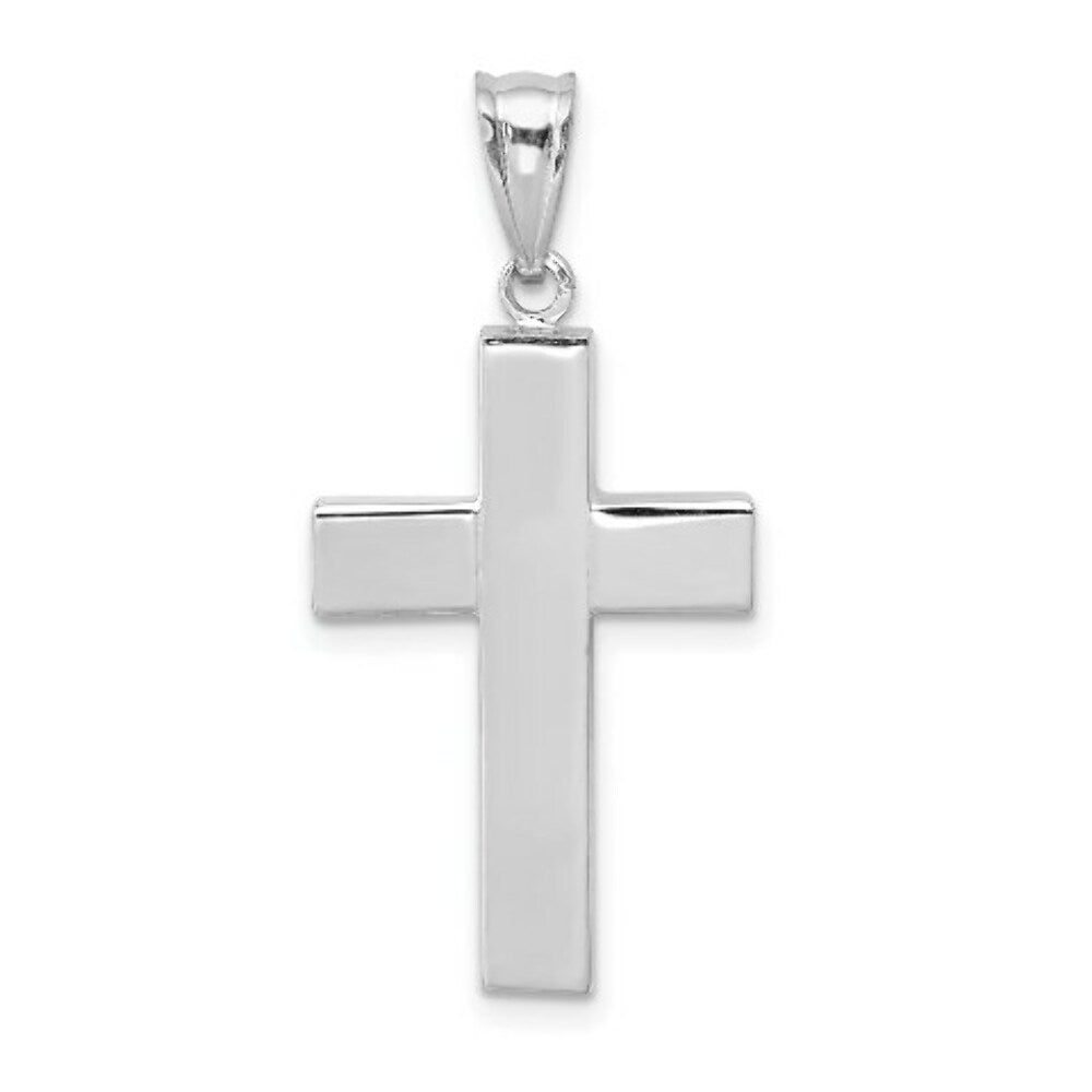 14K White Gold Polished Hollow Cross Pendant 25mm length