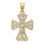 Load image into Gallery viewer, 14K Yellow Gold w/Rhodium Diamond-cut Cross Pendant 18mm length
