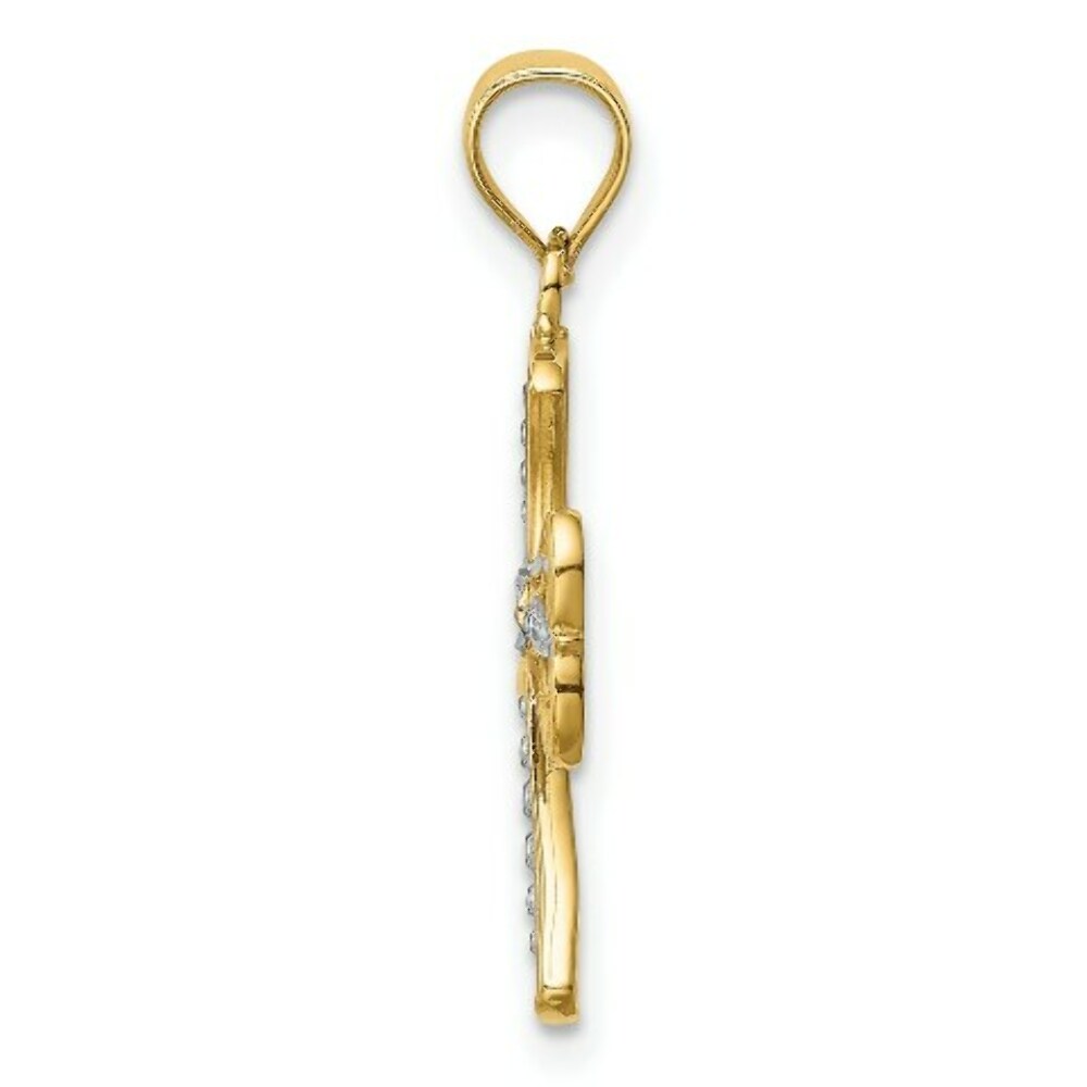 14K Yellow Gold w/Rhodium Diamond-cut Cross Pendant 18mm length