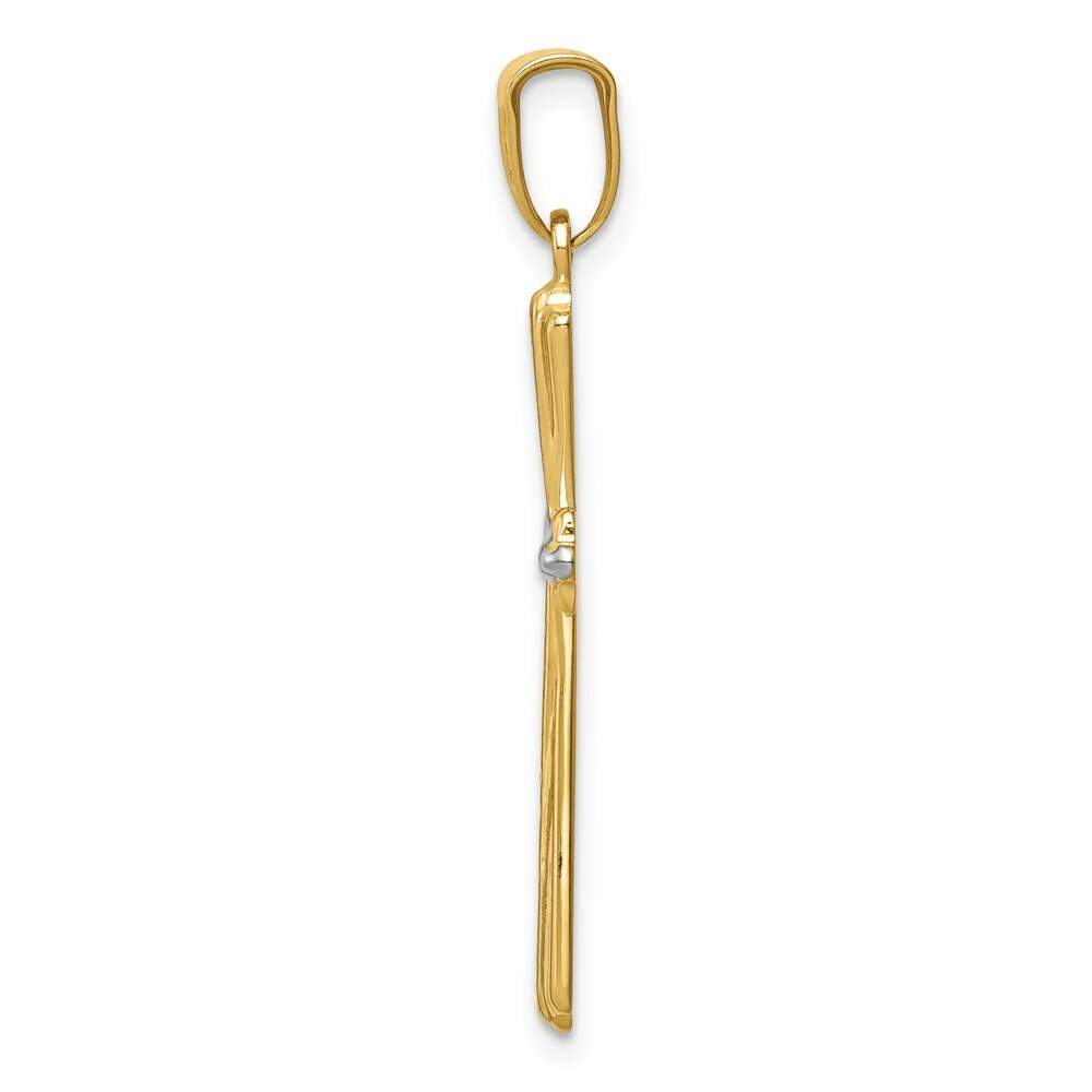 14K Yellow Gold Rhodium Diamond Cut Cross Pendant 30mm length
