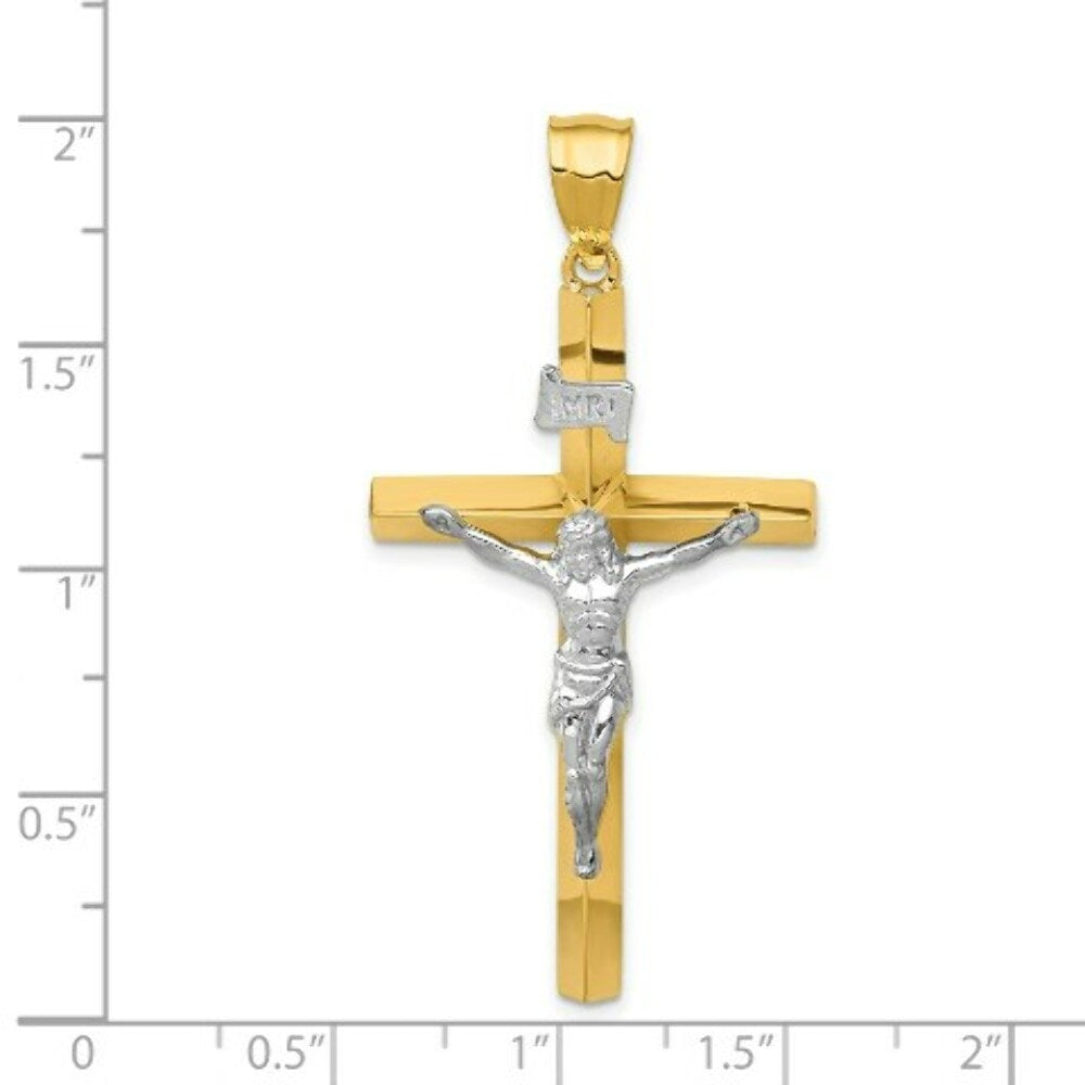 14K Two-tone Gold INRI Hollow Crucifix Pendant 53mm length
