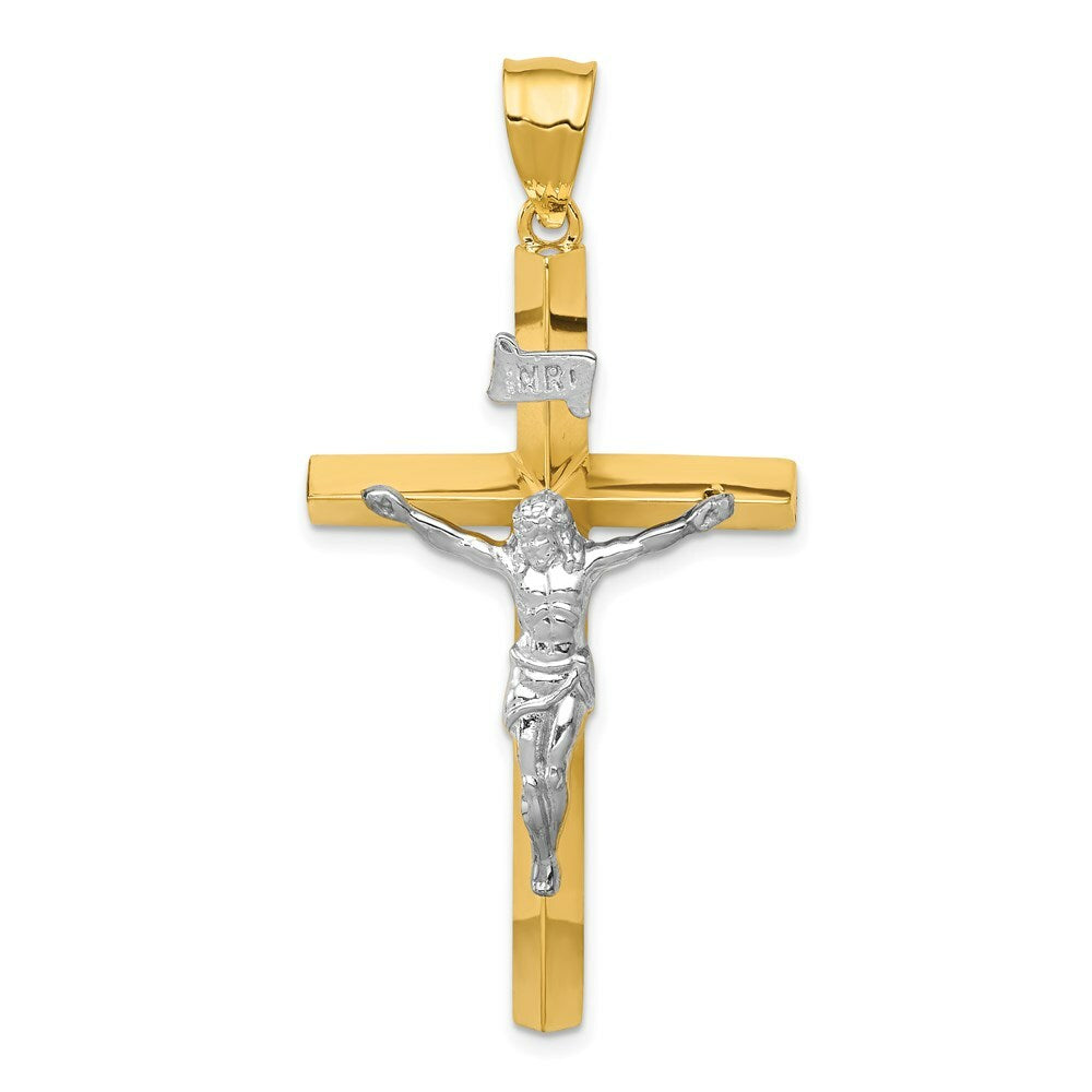 14K Two-tone Gold INRI Hollow Crucifix Pendant 53mm length