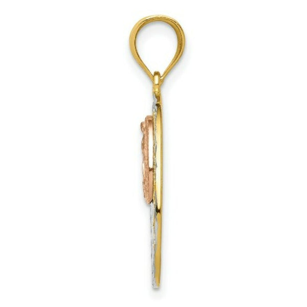 14K Yellow Gold Yellow & Rose Gold w/Rhodium Guadalupe & 15 Pendant