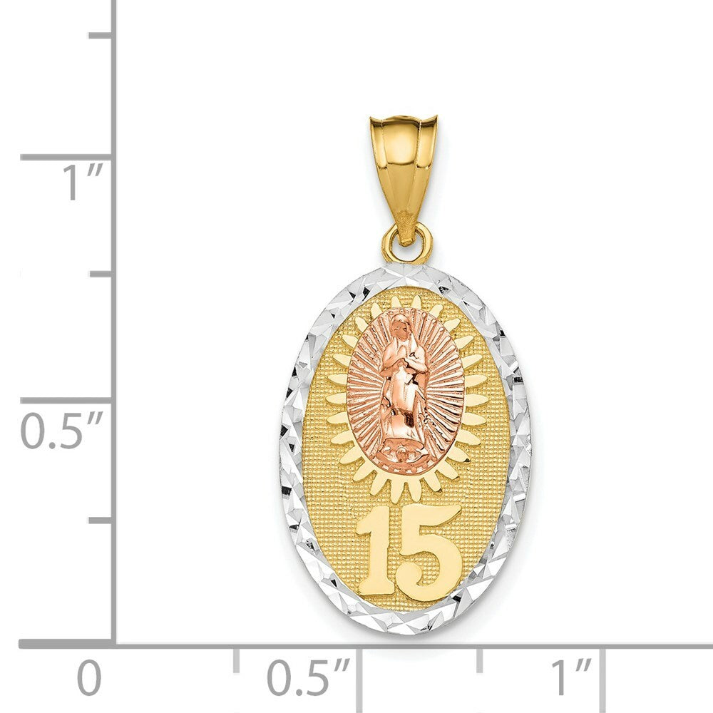 14K Yellow Gold Yellow & Rose Gold w/Rhodium Guadalupe & 15 Pendant