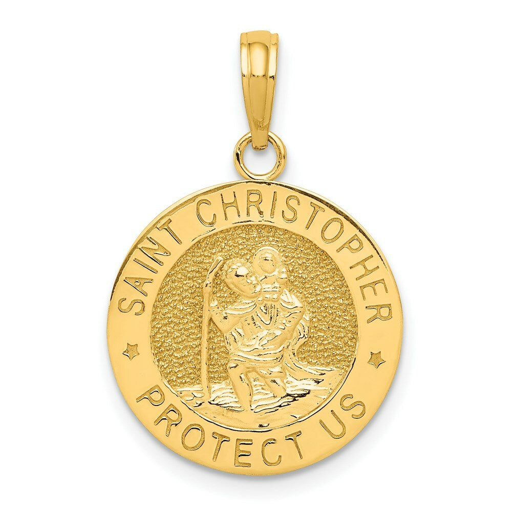 14K Yellow Gold Saint Christopher Medal Pendant 17mm width