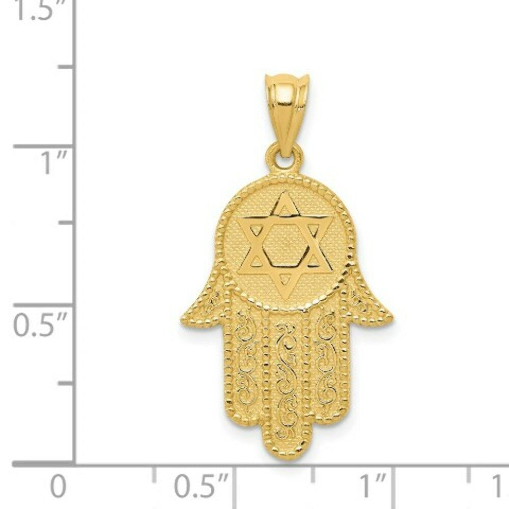 14K Yellow Gold Hamsa with Star of David Charm