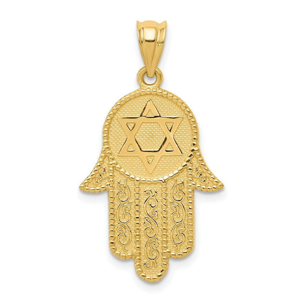 14K Yellow Gold Hamsa with Star of David Charm