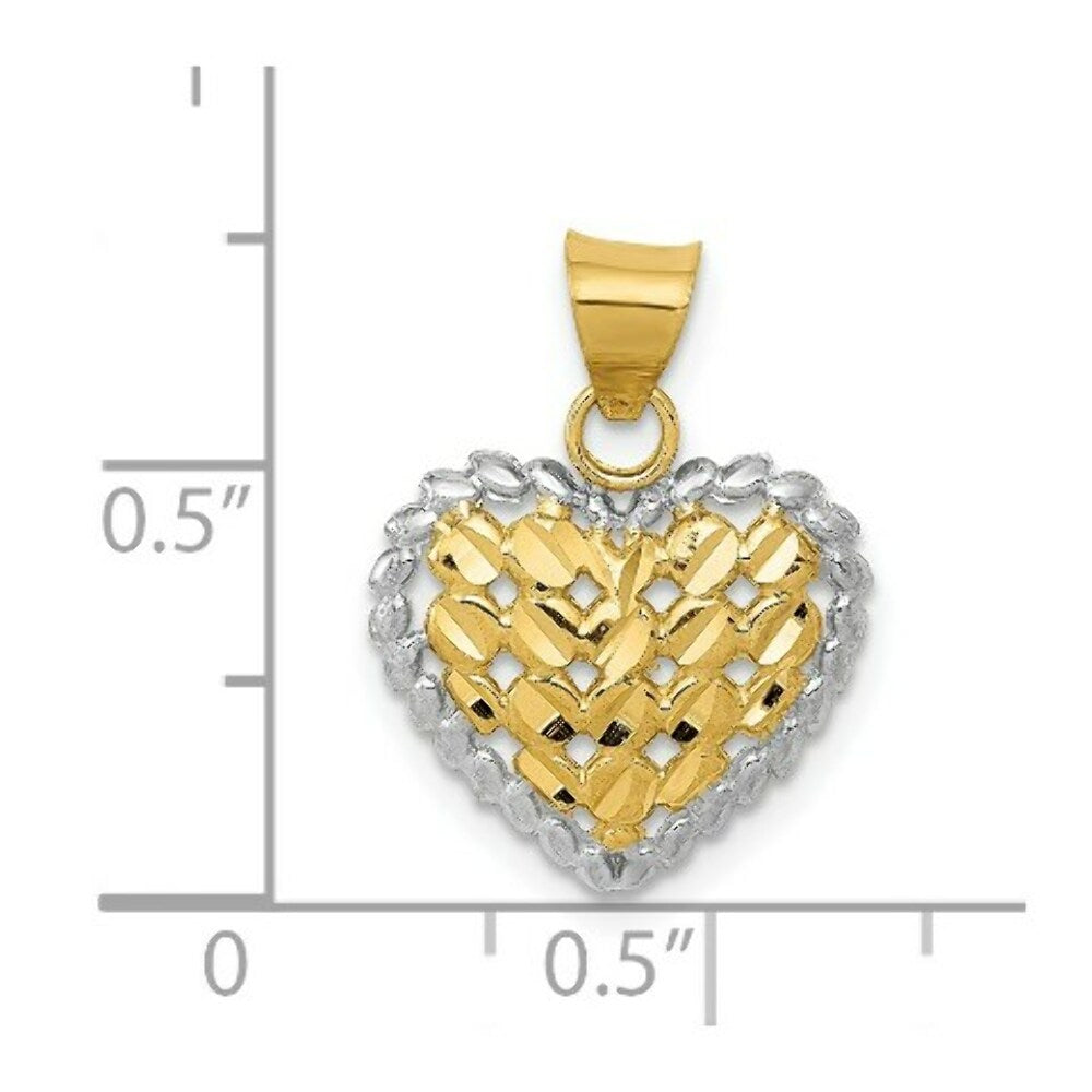 14K Yellow Gold & Rhodium Polished and Diamond-cut Heart Pendant