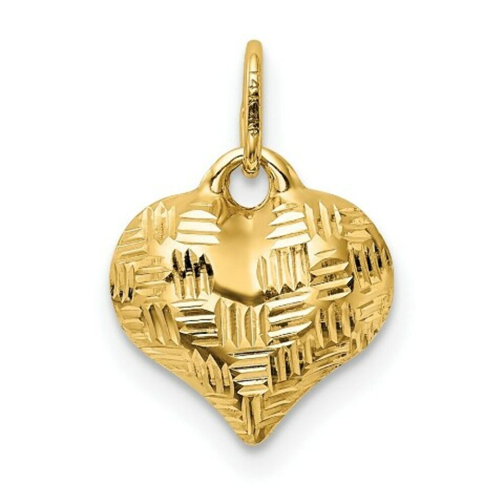 14K Yellow Gold Textured Puff Heart Pendant