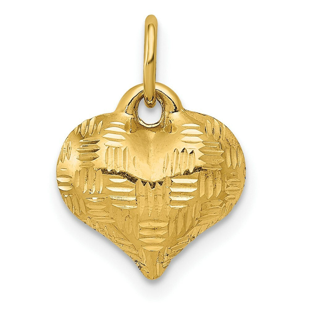 14K Yellow Gold Textured Puff Heart Pendant