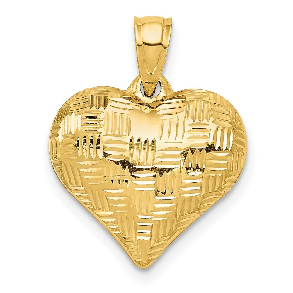 14K Yellow Gold Textured Puff Heart Pendant