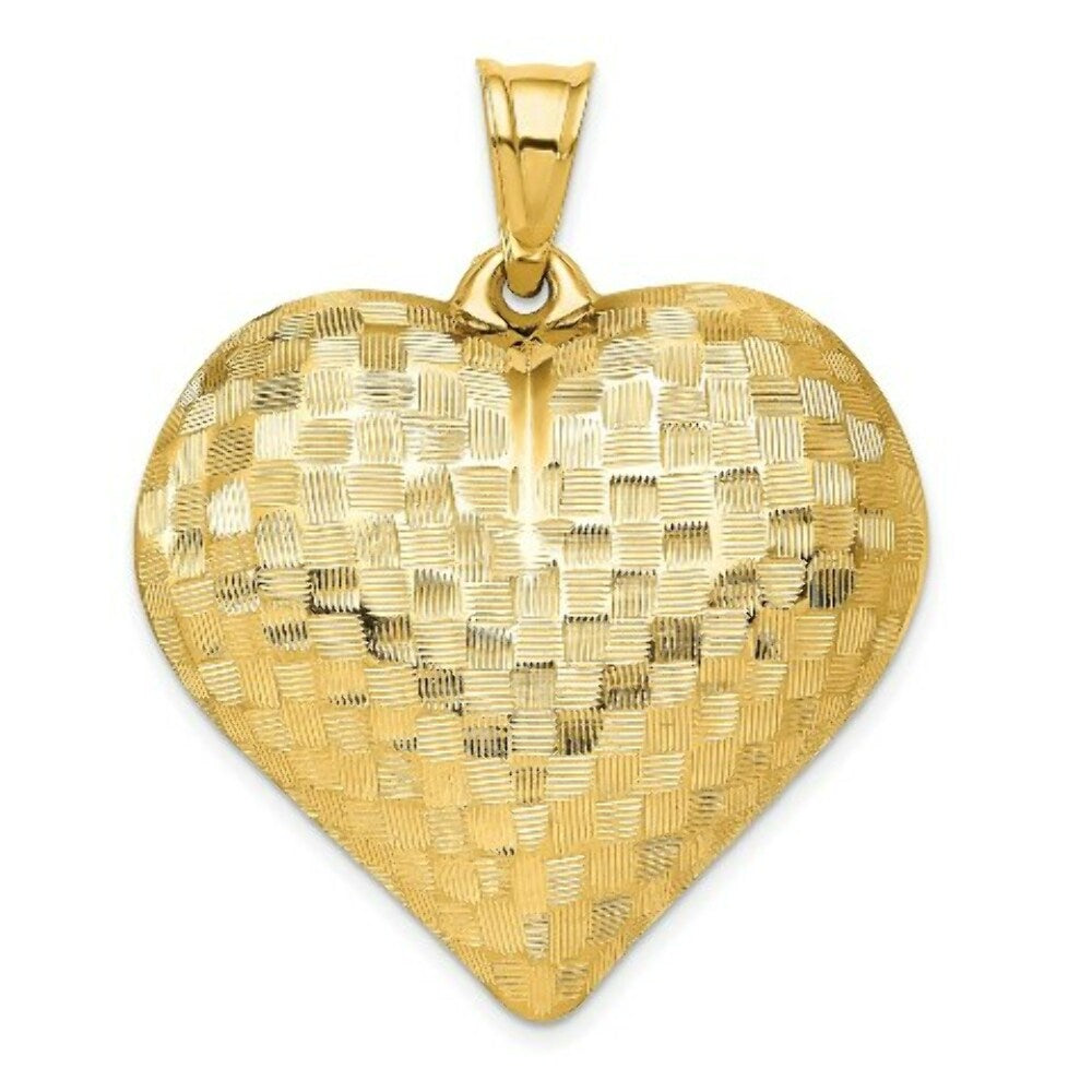 14K Yellow Gold Textured Puff Heart Pendant