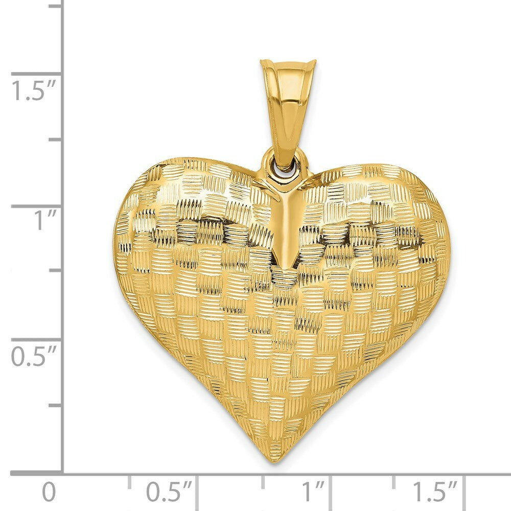 14K Yellow Gold Textured Puff Heart Pendant