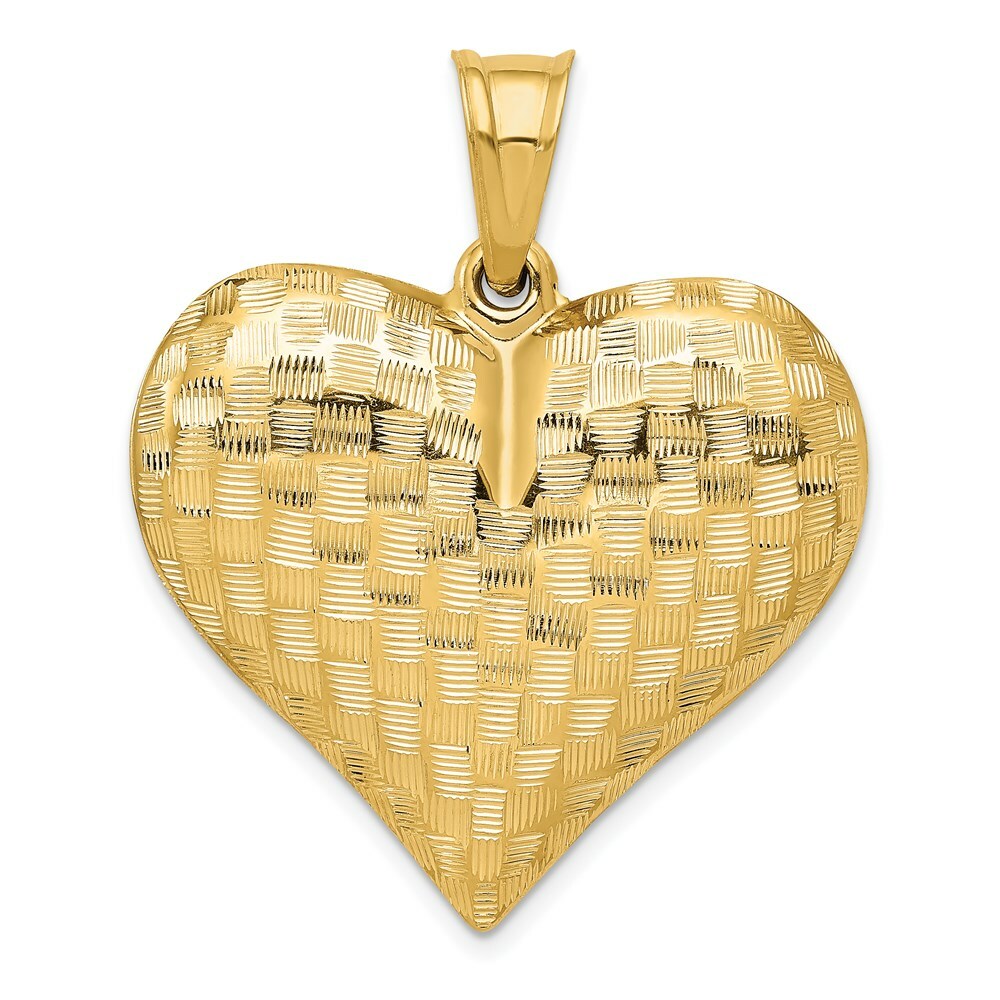 14K Yellow Gold Textured Puff Heart Pendant